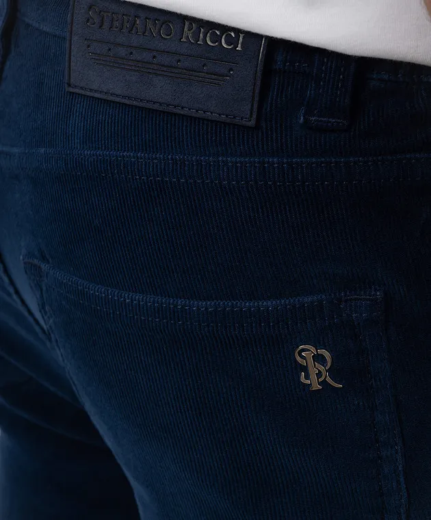 Stefano Ricci Blue corduroy pants with logo patch