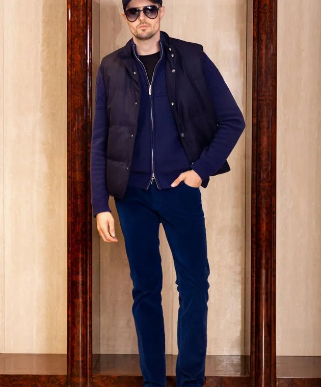 Stefano Ricci Blue corduroy pants with logo patch