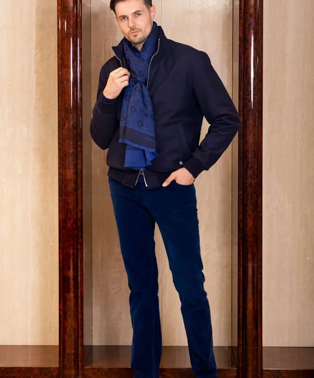 Stefano Ricci Blue corduroy pants with logo patch