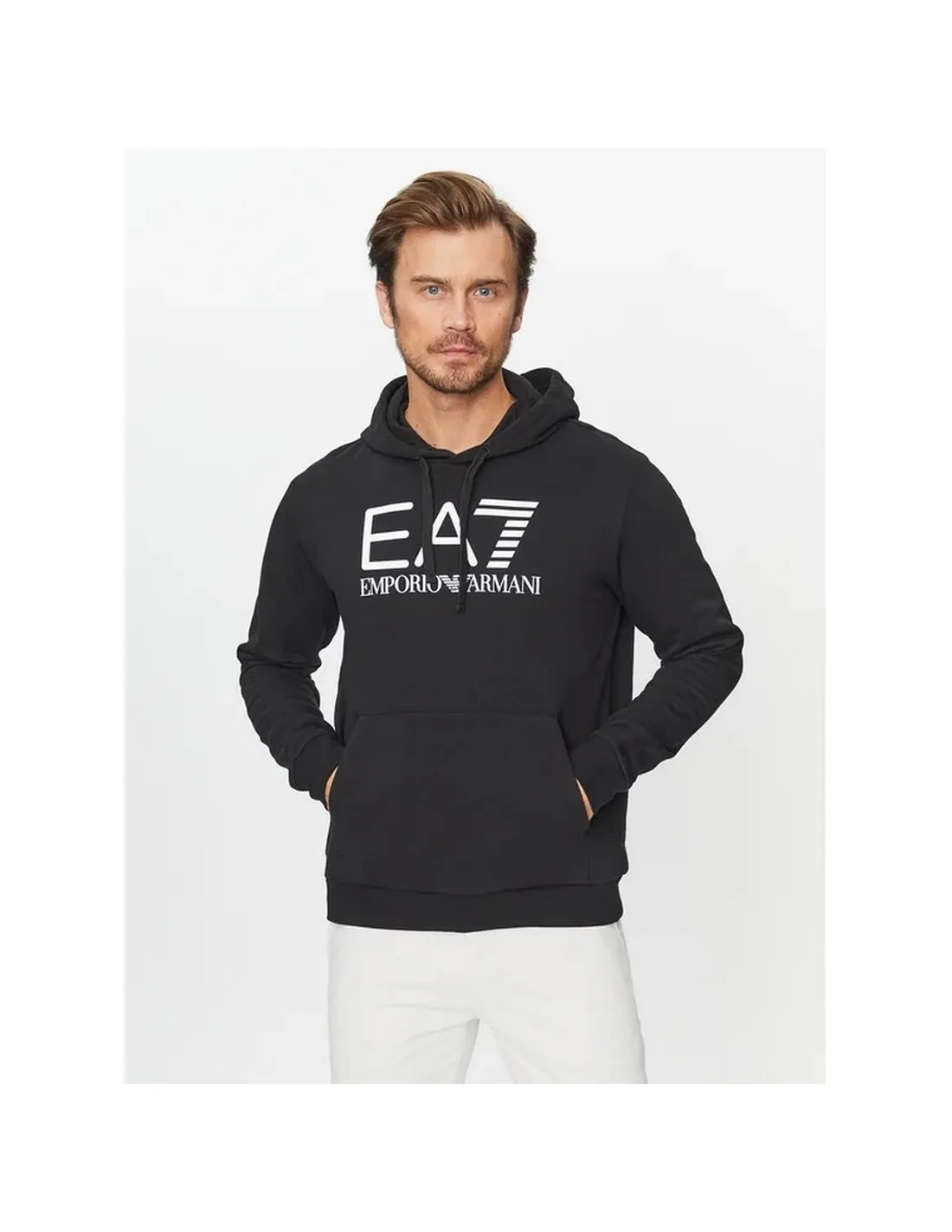 SUDADERA ARMANI NEGRA LOGO FRONTAL CAPUCHA  ECOOL