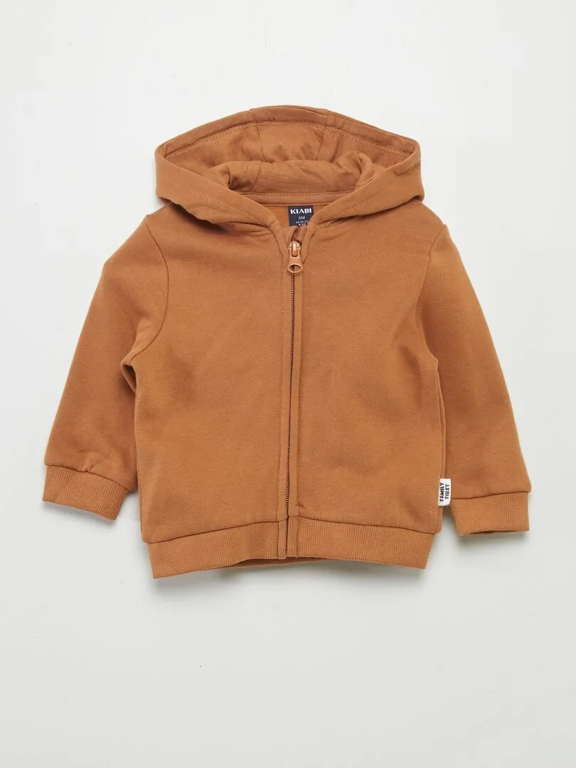 SUDADERA CON CREMALLERA Y CAPUCHA  MARRON
