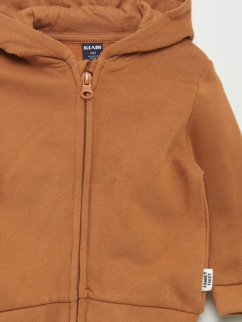 SUDADERA CON CREMALLERA Y CAPUCHA  MARRON