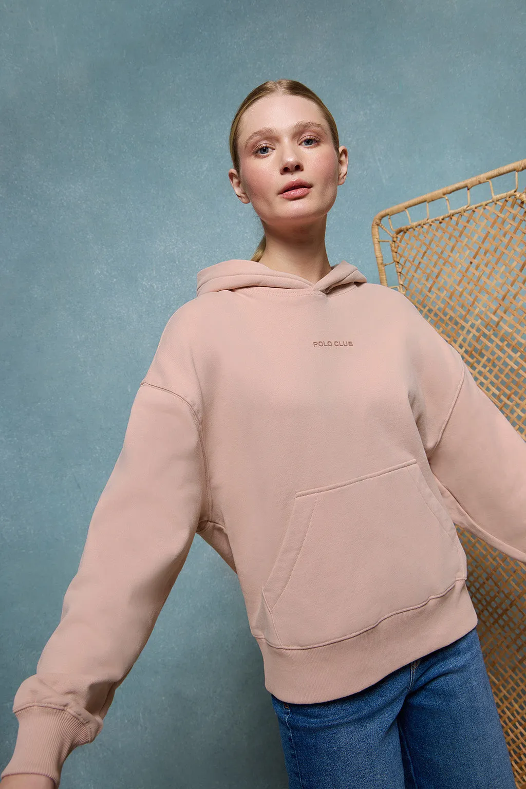 Sudadera de capucha y bolsillos rosa palo Minimal Polo Club
