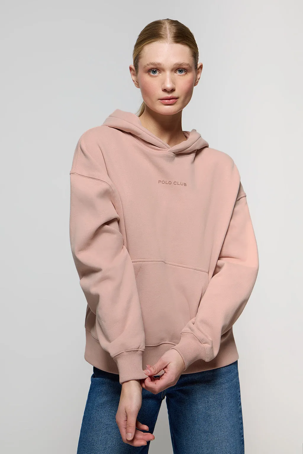 Sudadera de capucha y bolsillos rosa palo Minimal Polo Club