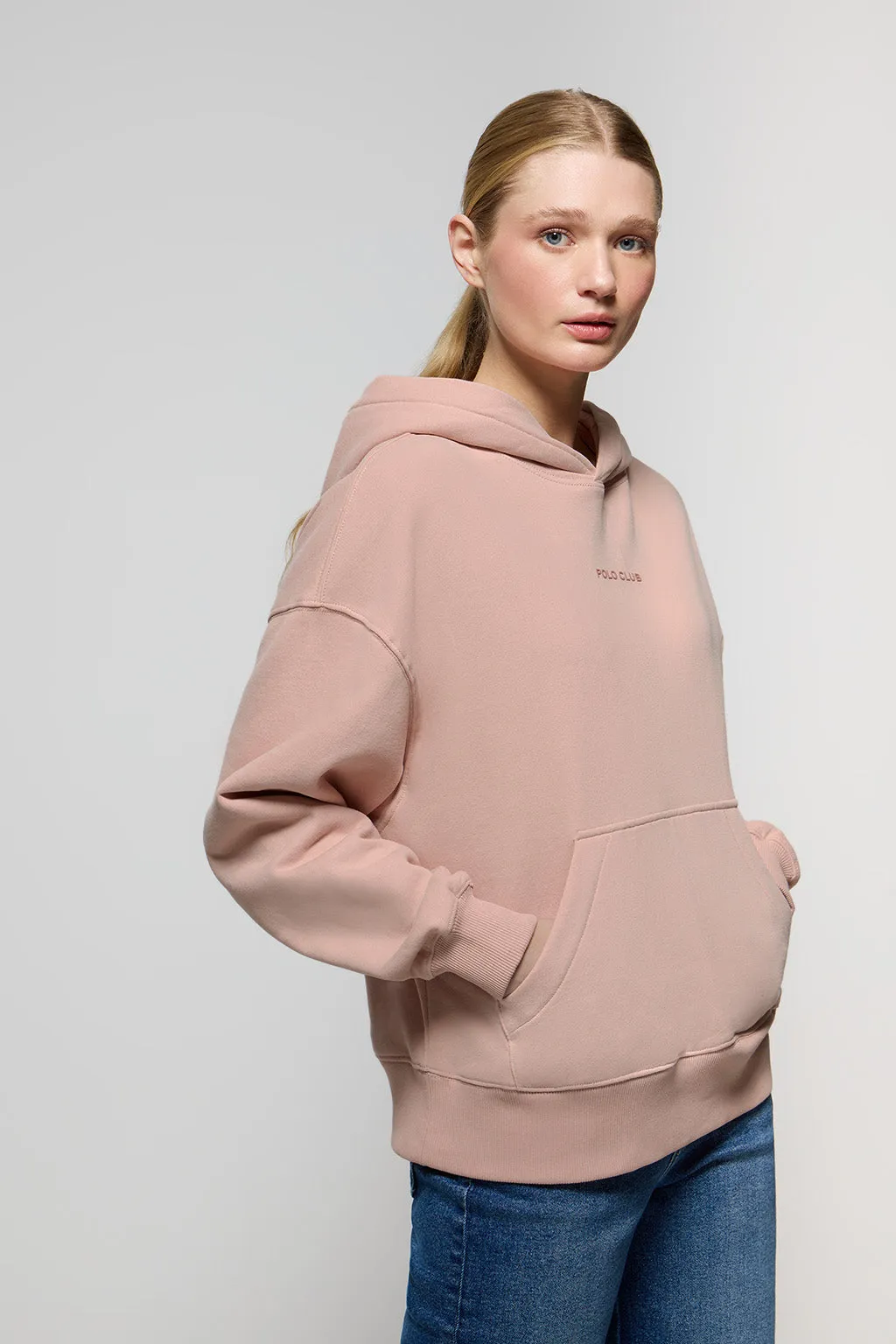 Sudadera de capucha y bolsillos rosa palo Minimal Polo Club