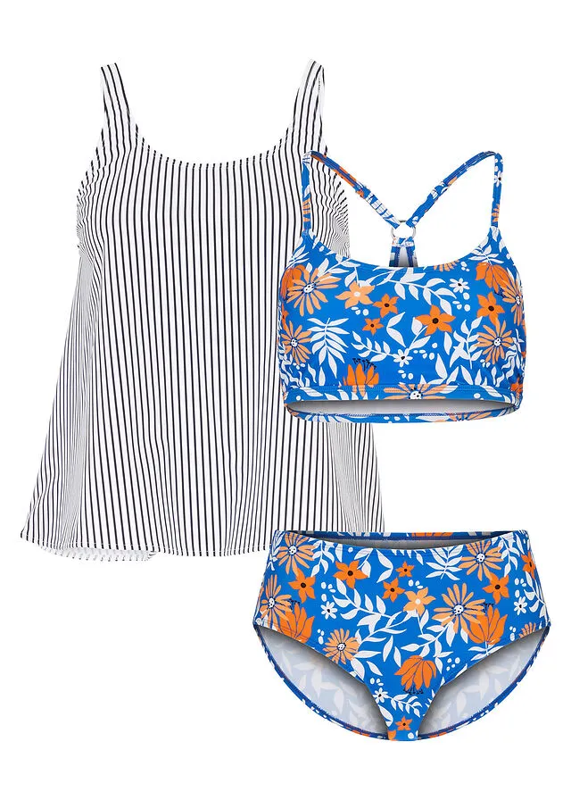 TANKINI Y PARTE SUPERIOR (CONJUNTO DE 3 PIEZAS) BLANCONEGRO DE RAYAS