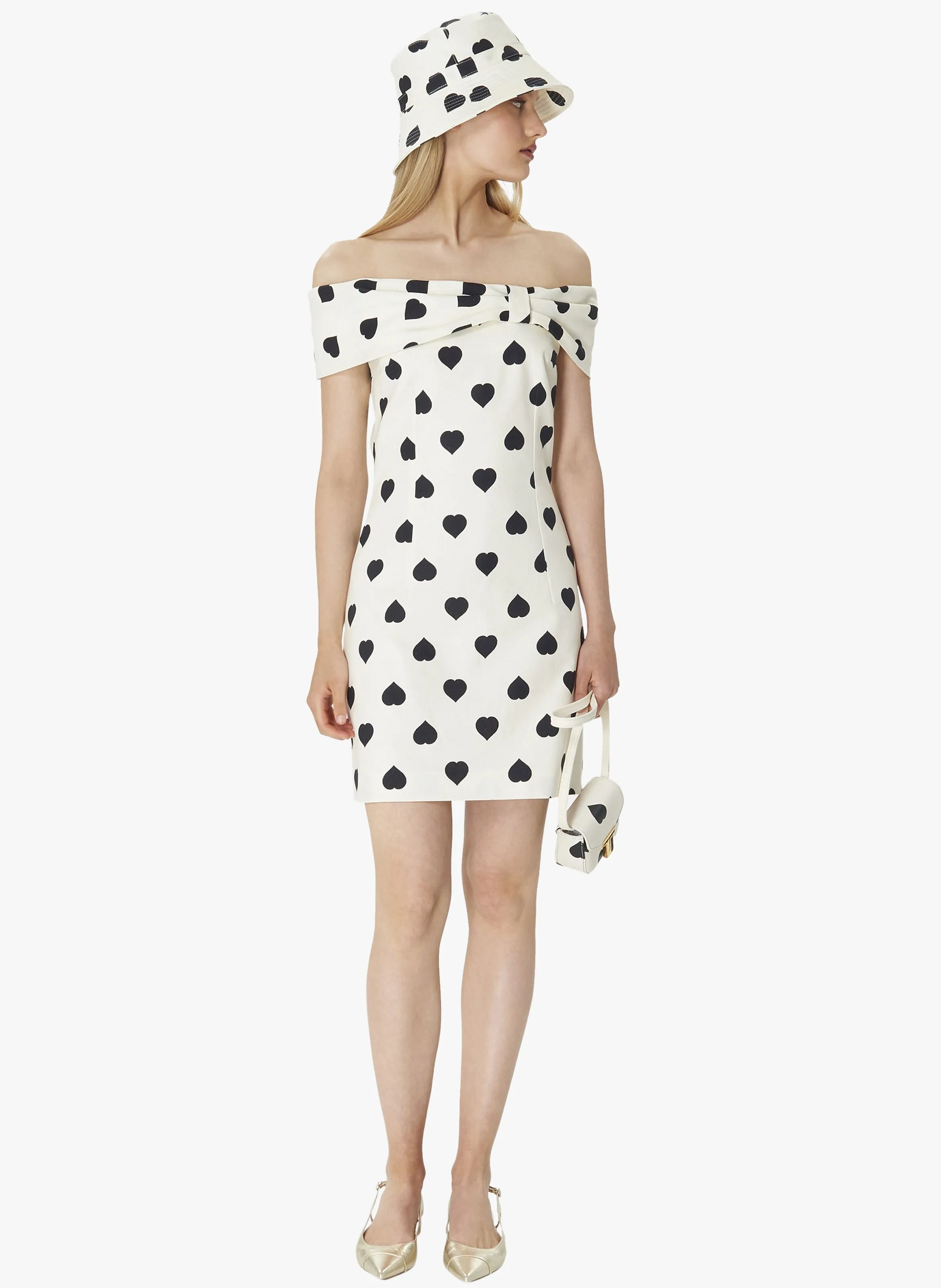 TARA JARMON RAUL  VESTIDO CORTO RECTO DE LINO CON MOTIVO DE CORAZONES EN BLANCO
