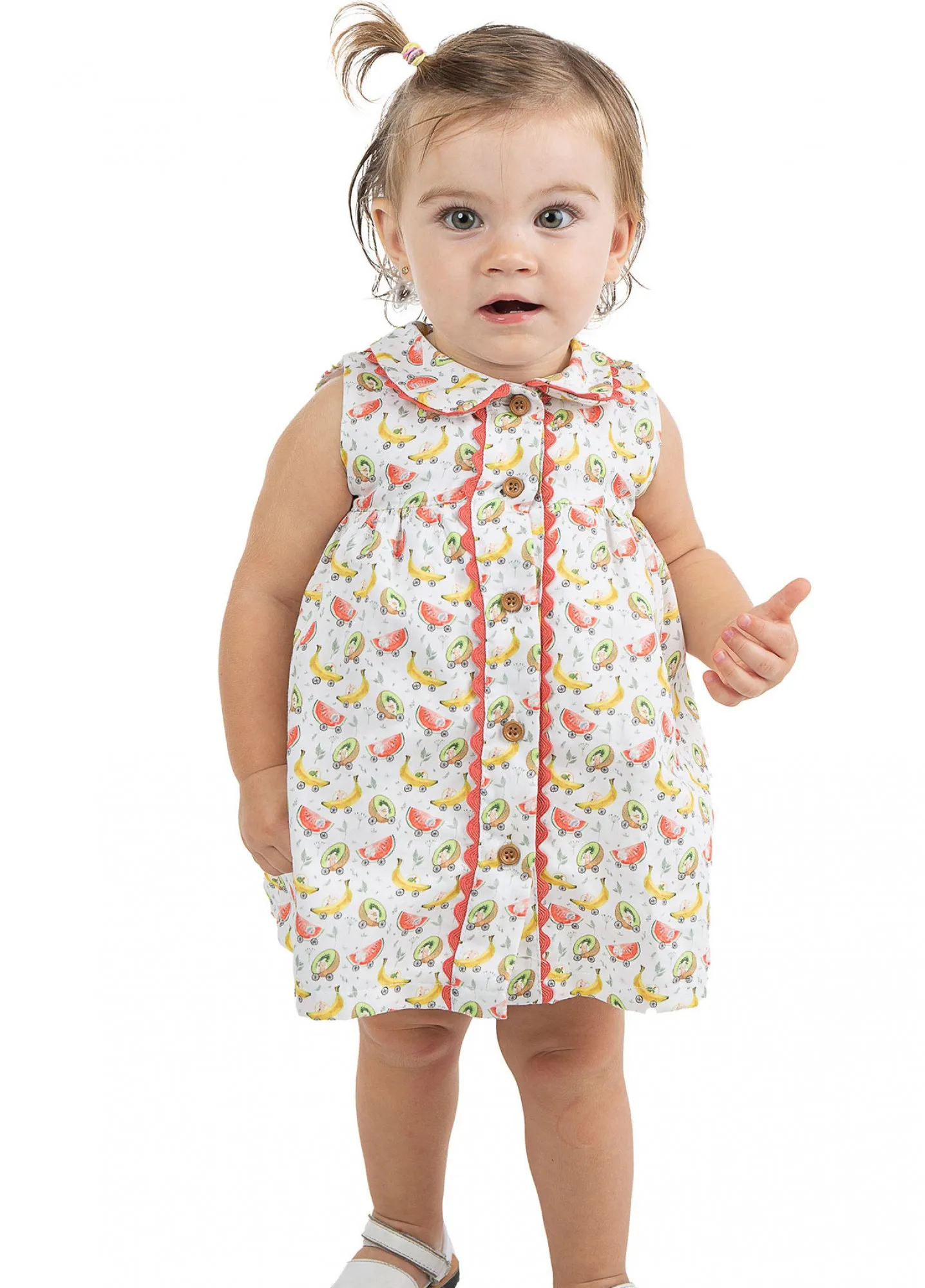 Tropical fruit collection baby dress with collar