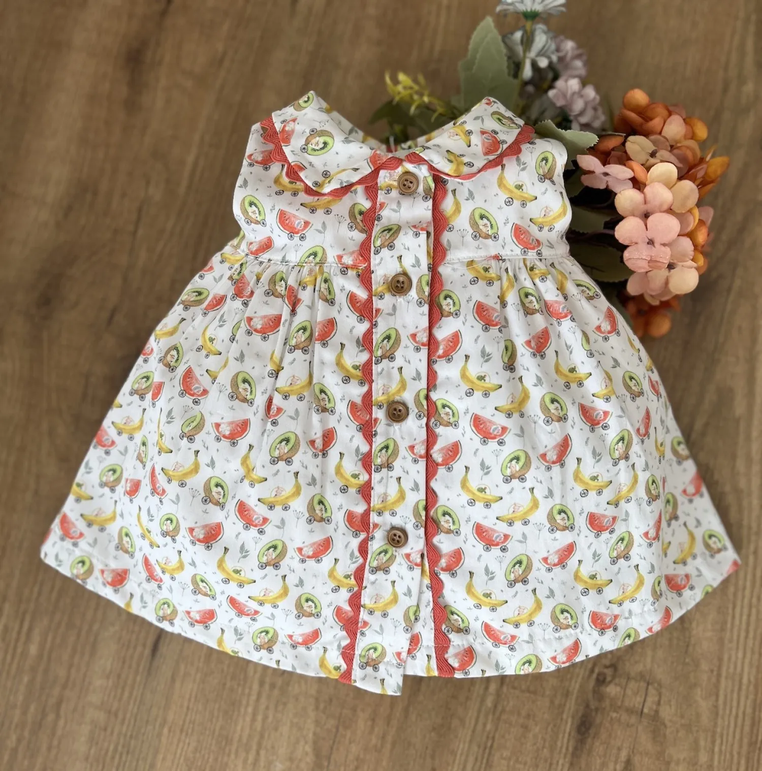 Tropical fruit collection baby dress with collar