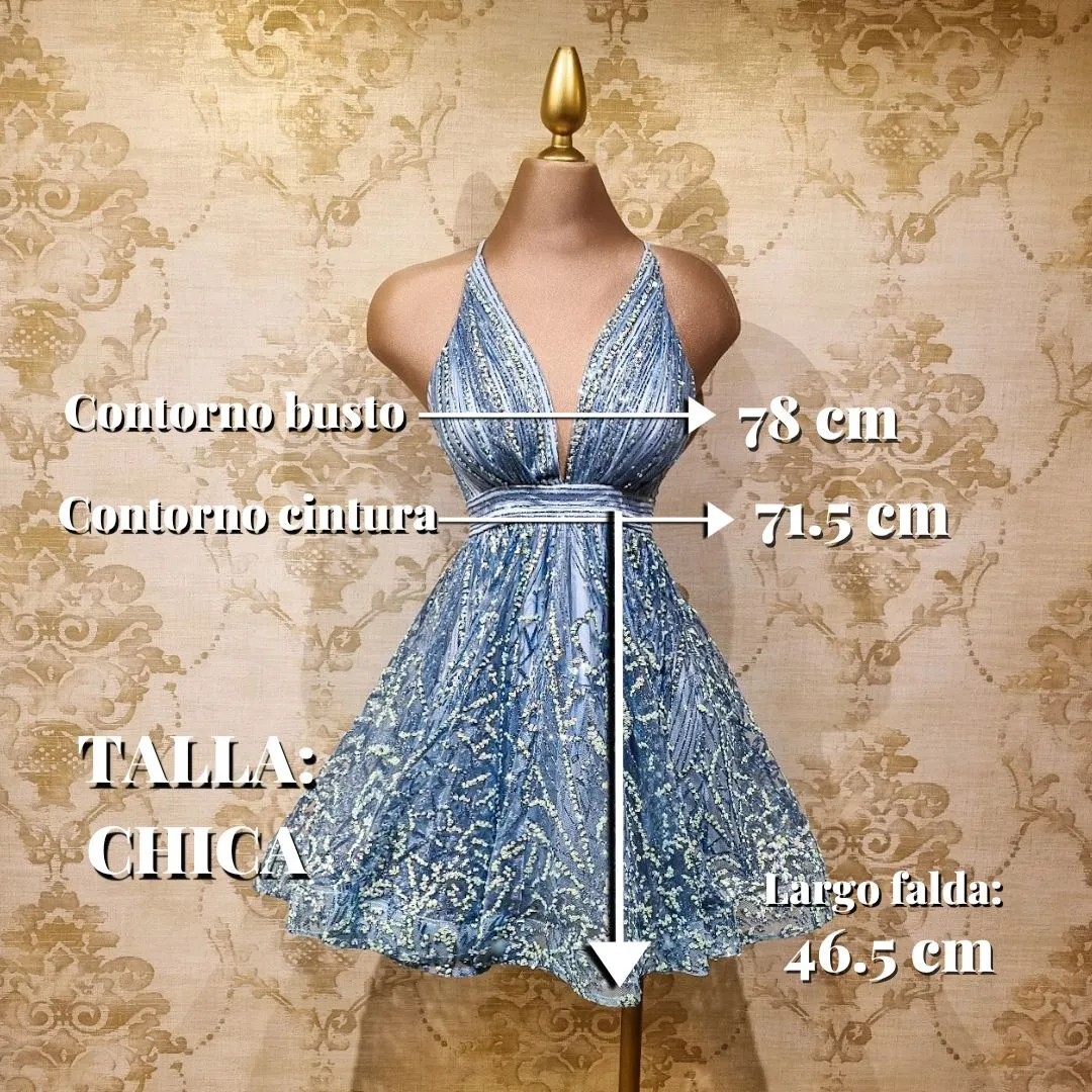 Vestido Azul Cielo Corto Brillante Elegante