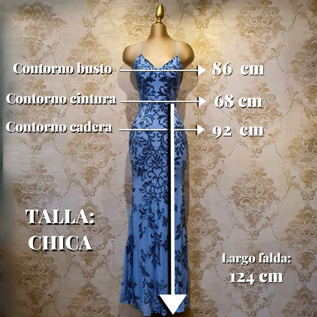 Vestido Azul Cielo Largo Tirantes Bordado Elegante
