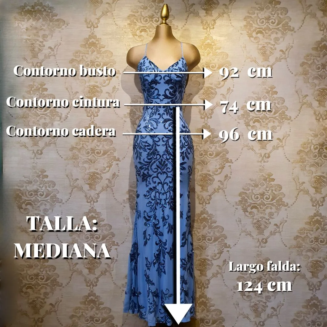 Vestido Azul Cielo Largo Tirantes Bordado Elegante