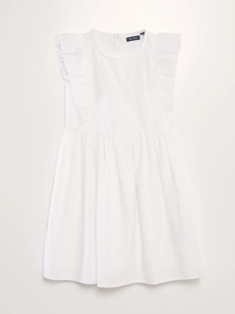 VESTIDO CON VOLANTES Y BORDADOS  BLANCO
