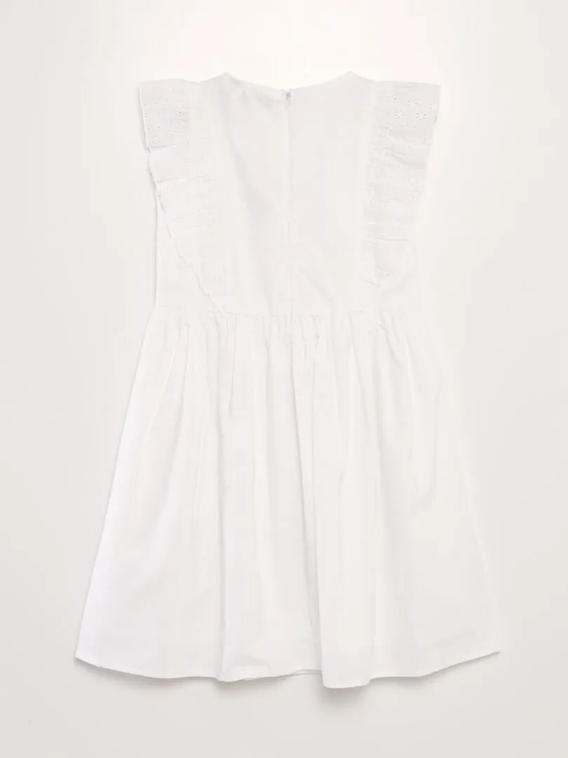 VESTIDO CON VOLANTES Y BORDADOS  BLANCO