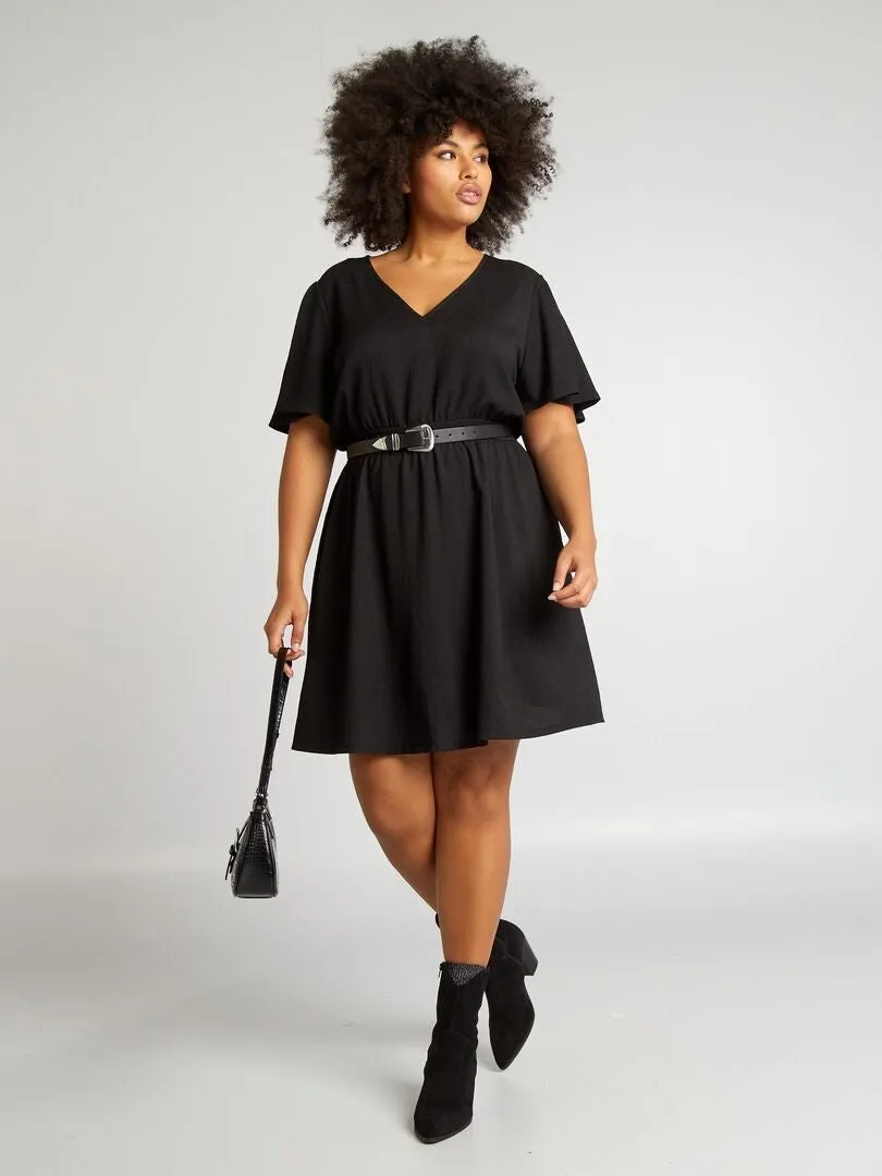VESTIDO CORTO DE PUNTO DE CREPé  NEGRO