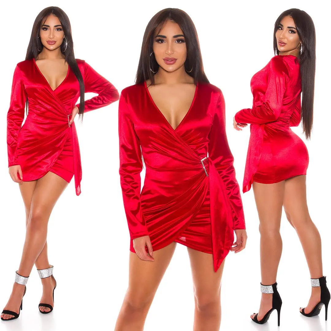 Vestido de fiesta cuello en V rojo