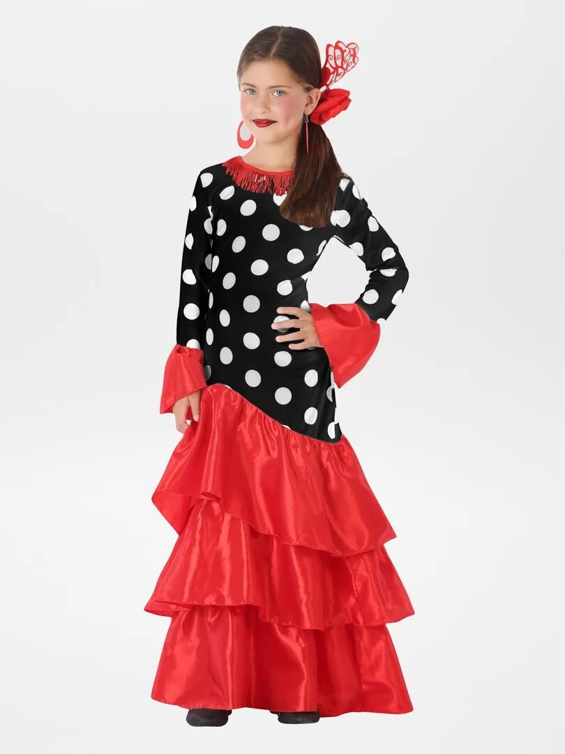 VESTIDO DE FLAMENCA  DISFRAZ  NEGRO/ROJO