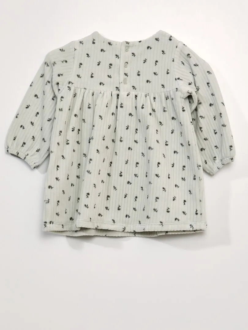 VESTIDO EVASé DE TERCIOPELO ESTAMPADO  VERDE