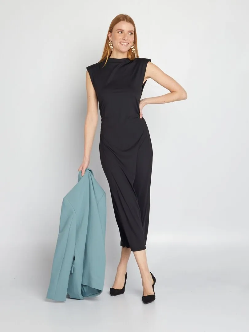 VESTIDO LARGO DRAPEADO DELANTERO  NEGRO