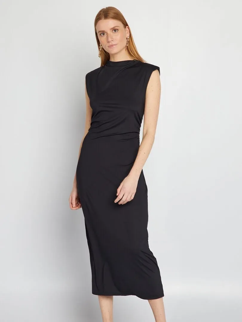 VESTIDO LARGO DRAPEADO DELANTERO  NEGRO