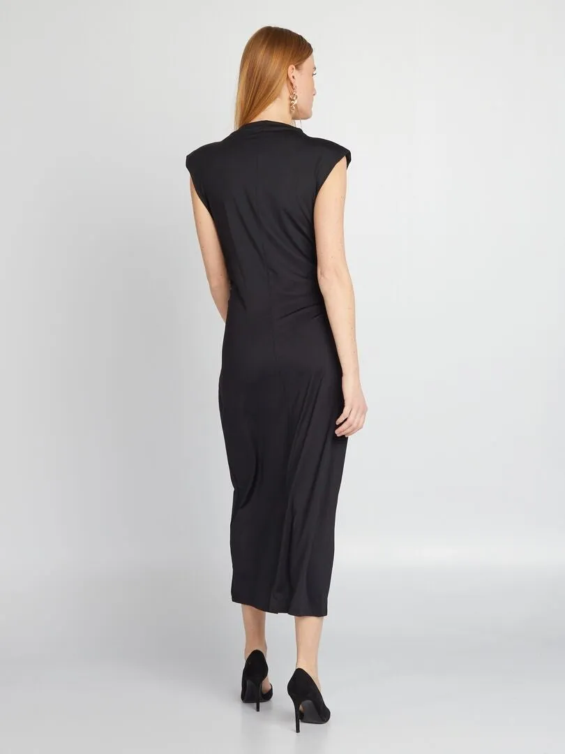 VESTIDO LARGO DRAPEADO DELANTERO  NEGRO