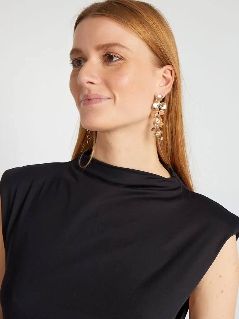 VESTIDO LARGO DRAPEADO DELANTERO  NEGRO