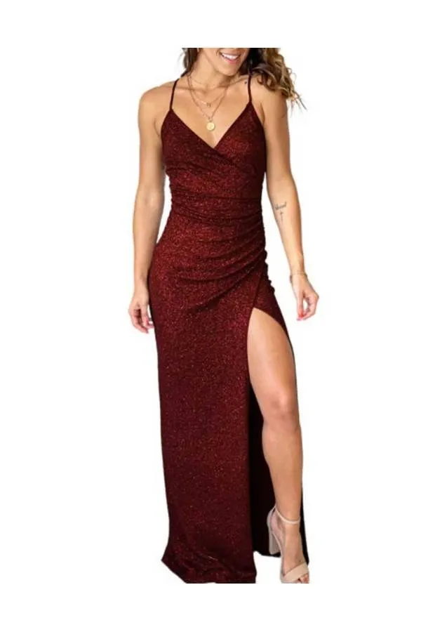 Vestido largo Glitter rojo de gala tirantes