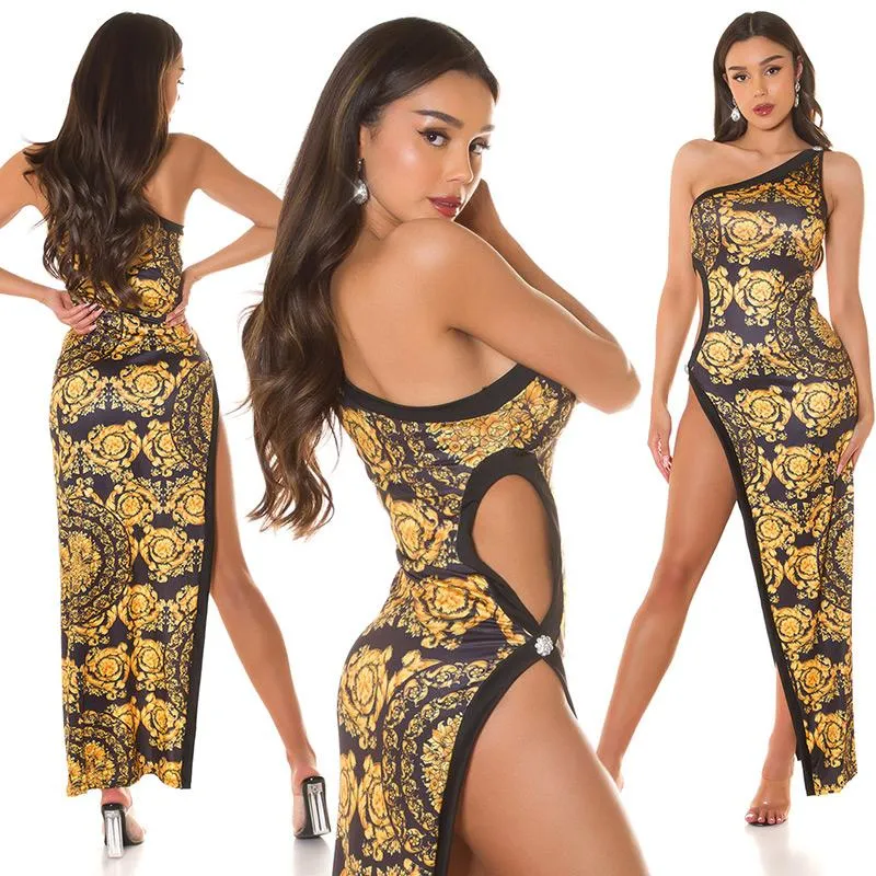 Vestido largo hombro único asimétrico