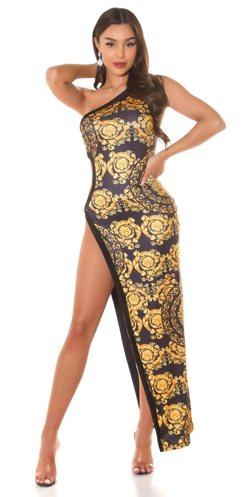 Vestido largo hombro único asimétrico