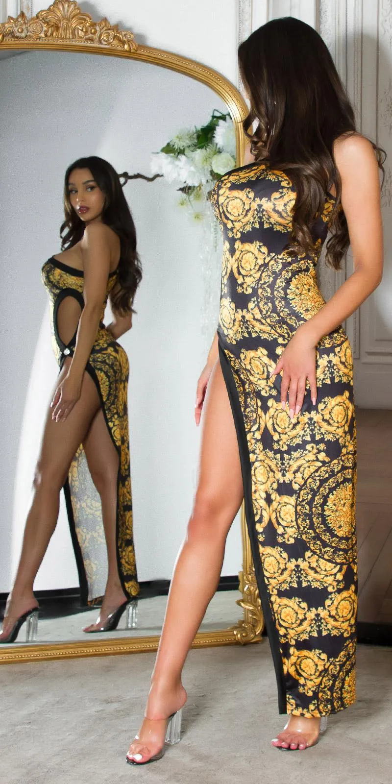 Vestido largo hombro único asimétrico