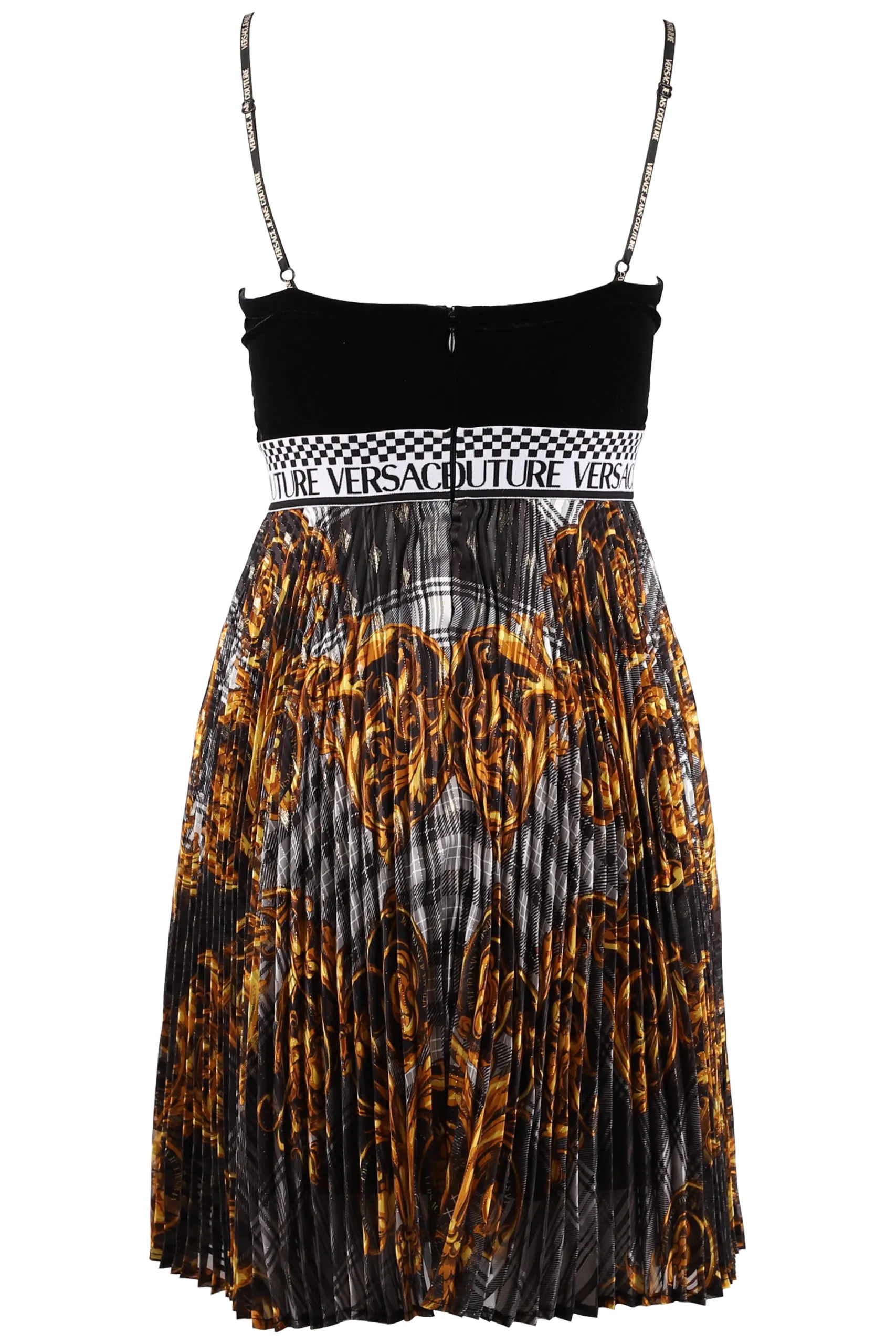 Vestido negro con estampado barroco dorado