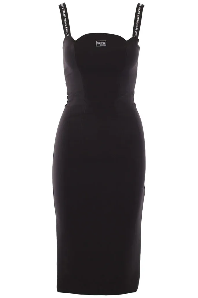 Vestido negro con logo en tirantes