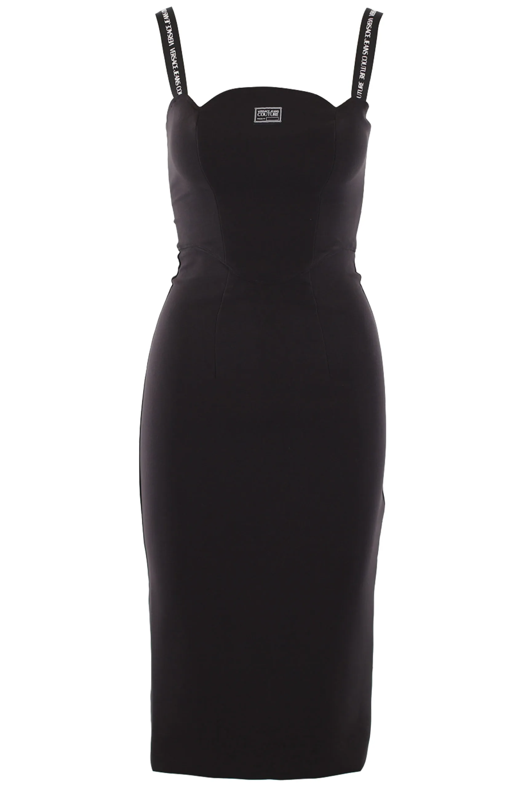 Vestido negro con logo en tirantes