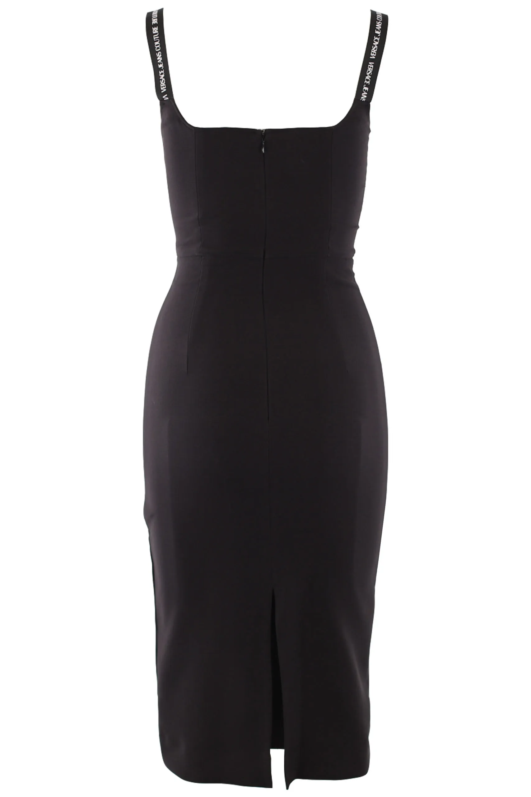 Vestido negro con logo en tirantes