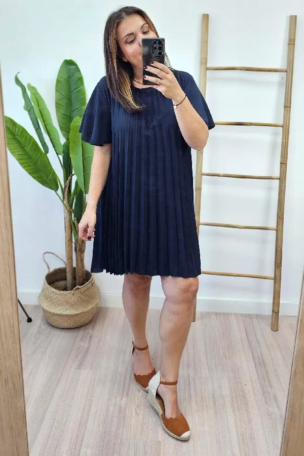 Vestido Plisado Marino