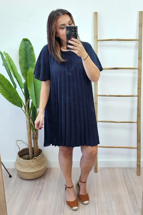 Vestido Plisado Marino