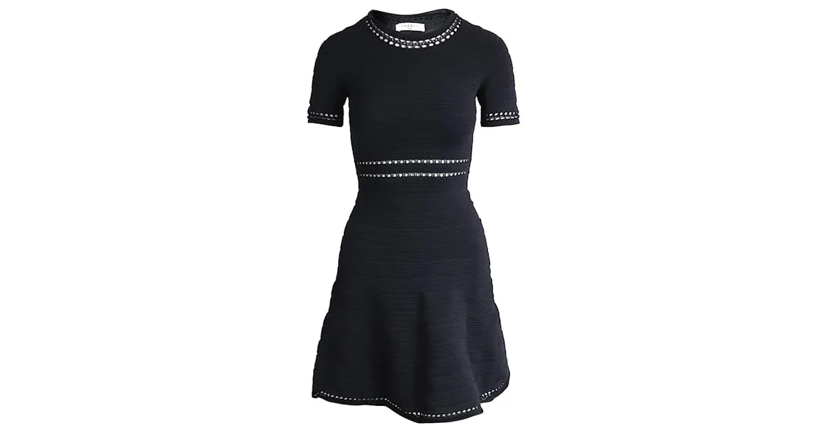 Vestido Sandro con detalle de perforaciones en viscosa negra Negro 