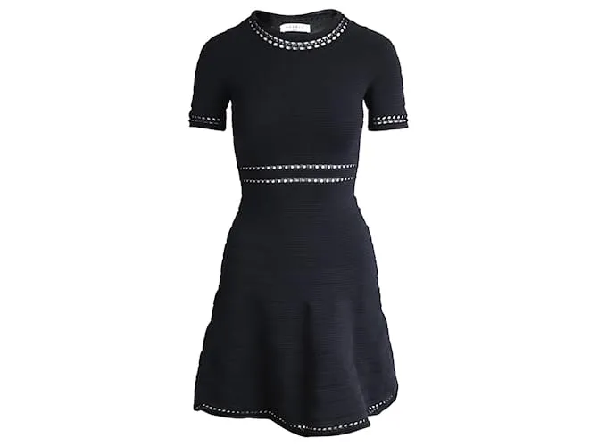 Vestido Sandro con detalle de perforaciones en viscosa negra Negro 
