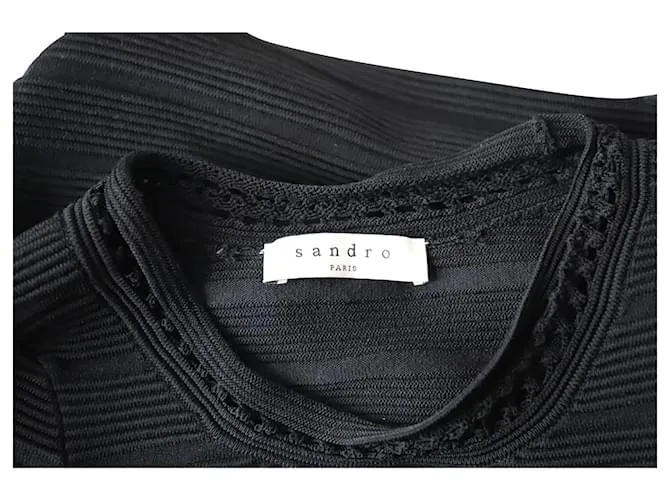 Vestido Sandro con detalle de perforaciones en viscosa negra Negro 
