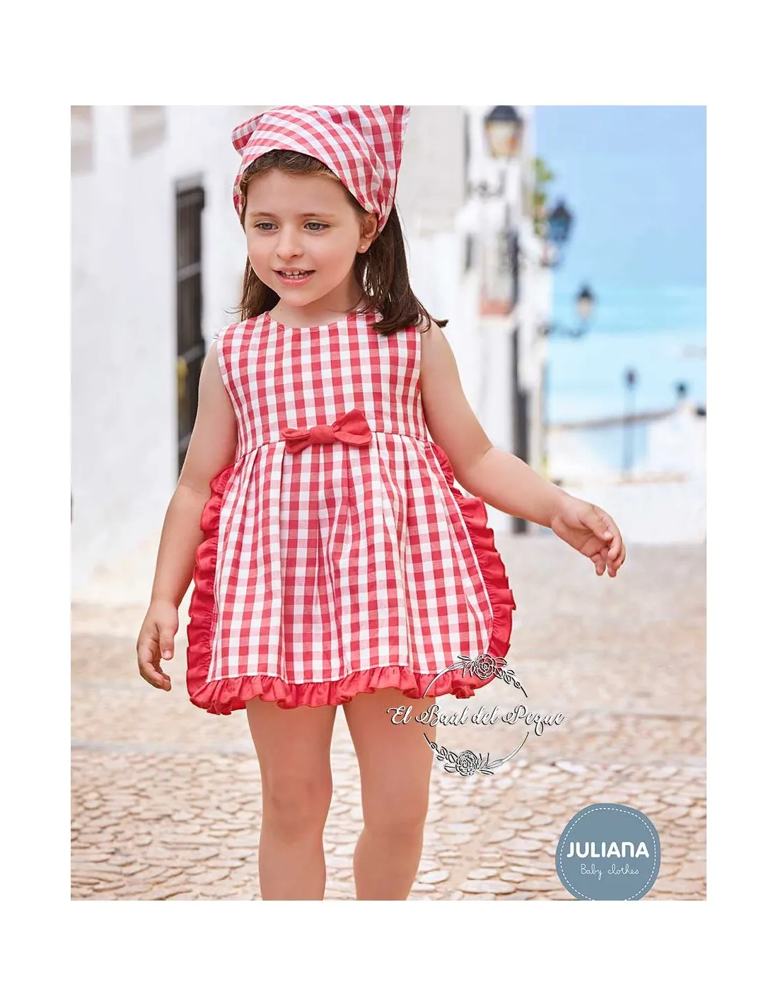 Vestido y Braga Niña Bebé Juliana Familia Jávea Cuadritos Fucsia