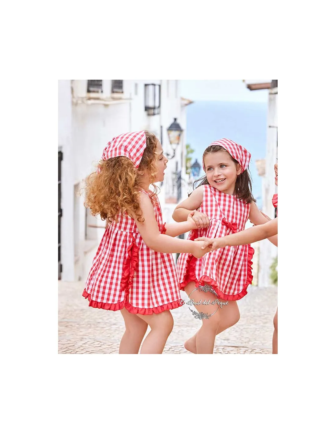 Vestido y Braga Niña Bebé Juliana Familia Jávea Cuadritos Fucsia
