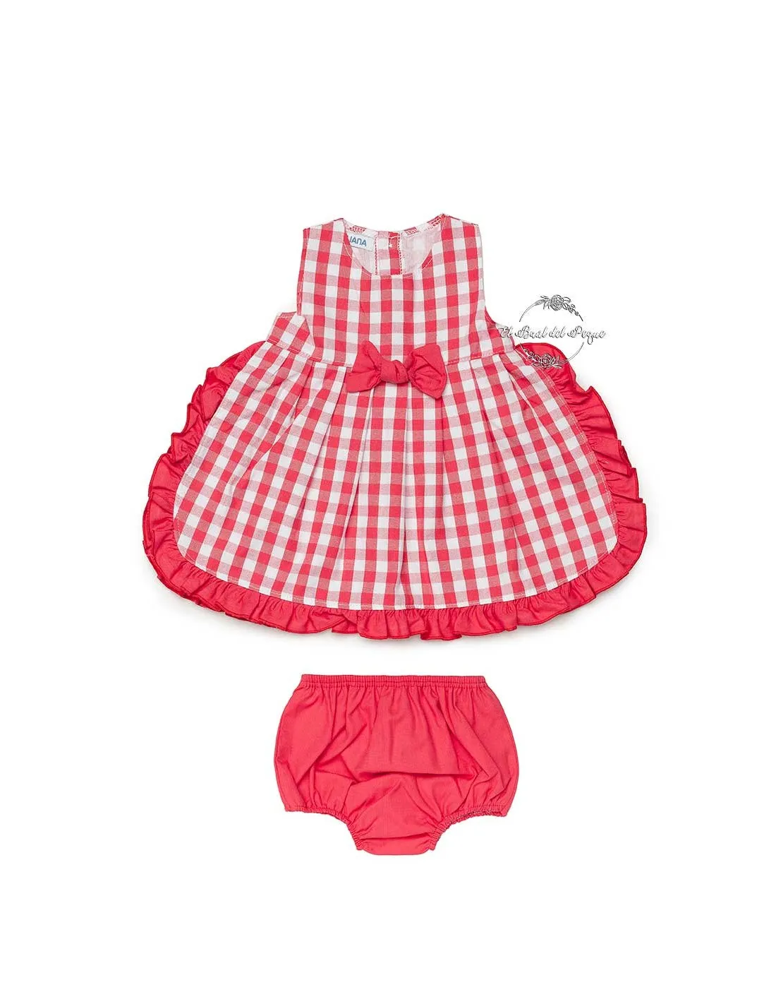 Vestido y Braga Niña Bebé Juliana Familia Jávea Cuadritos Fucsia