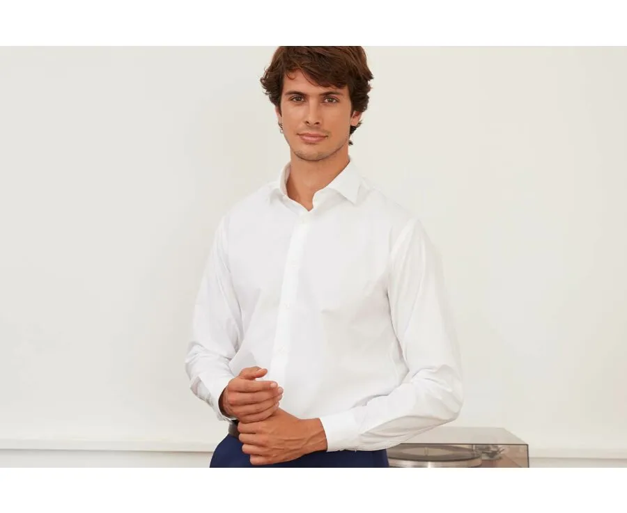 WHITE POPLIN COTTON SHIRT  ITALIAN COLLAR  LUDOVICO CLASSIC