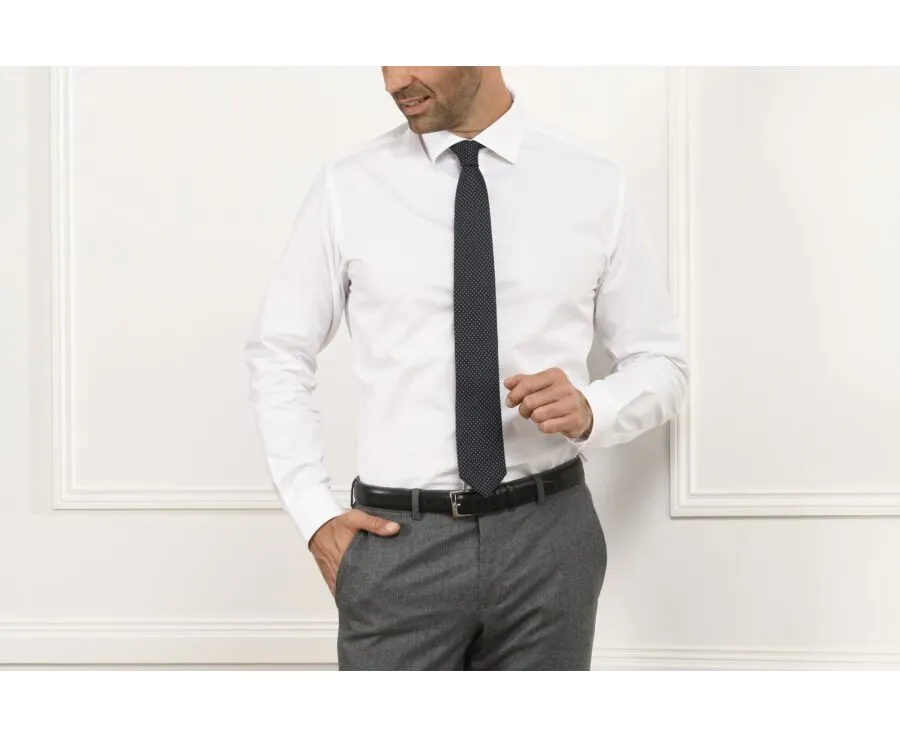 WHITE POPLIN COTTON SHIRT  ITALIAN COLLAR  LUDOVICO CLASSIC
