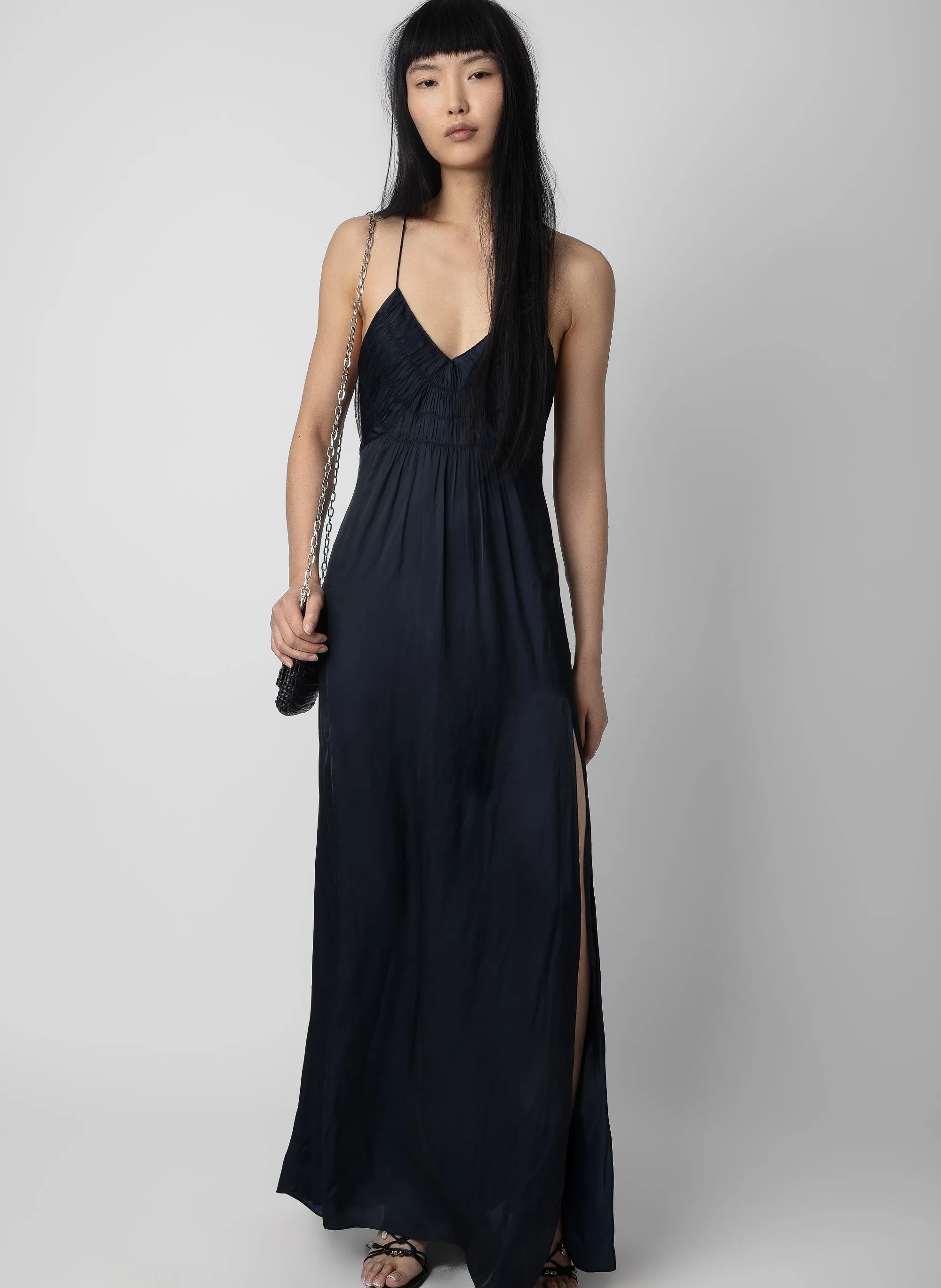 ZADIG&VOLTAIRE RAYONNE  VESTIDO LARGO DE TIRANTES CON CUELLO DE PICO EN AZUL
