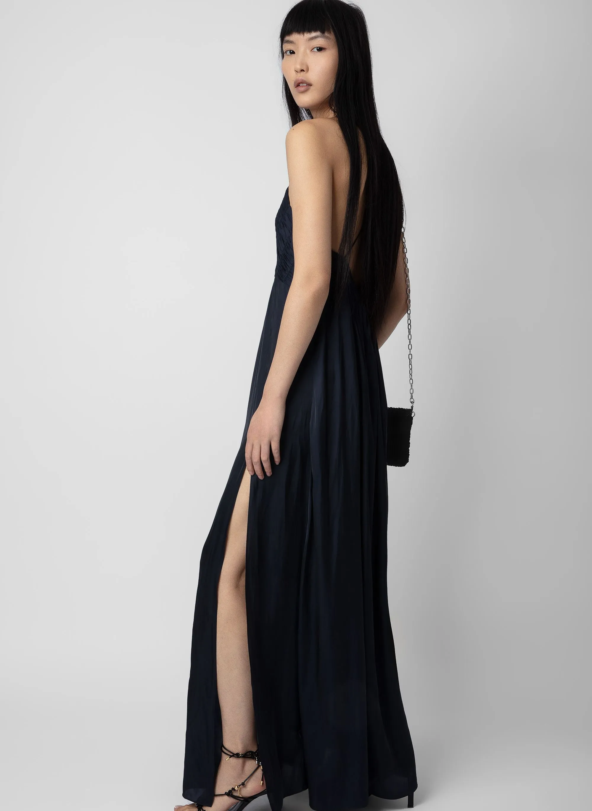 ZADIG&VOLTAIRE RAYONNE  VESTIDO LARGO DE TIRANTES CON CUELLO DE PICO EN AZUL
