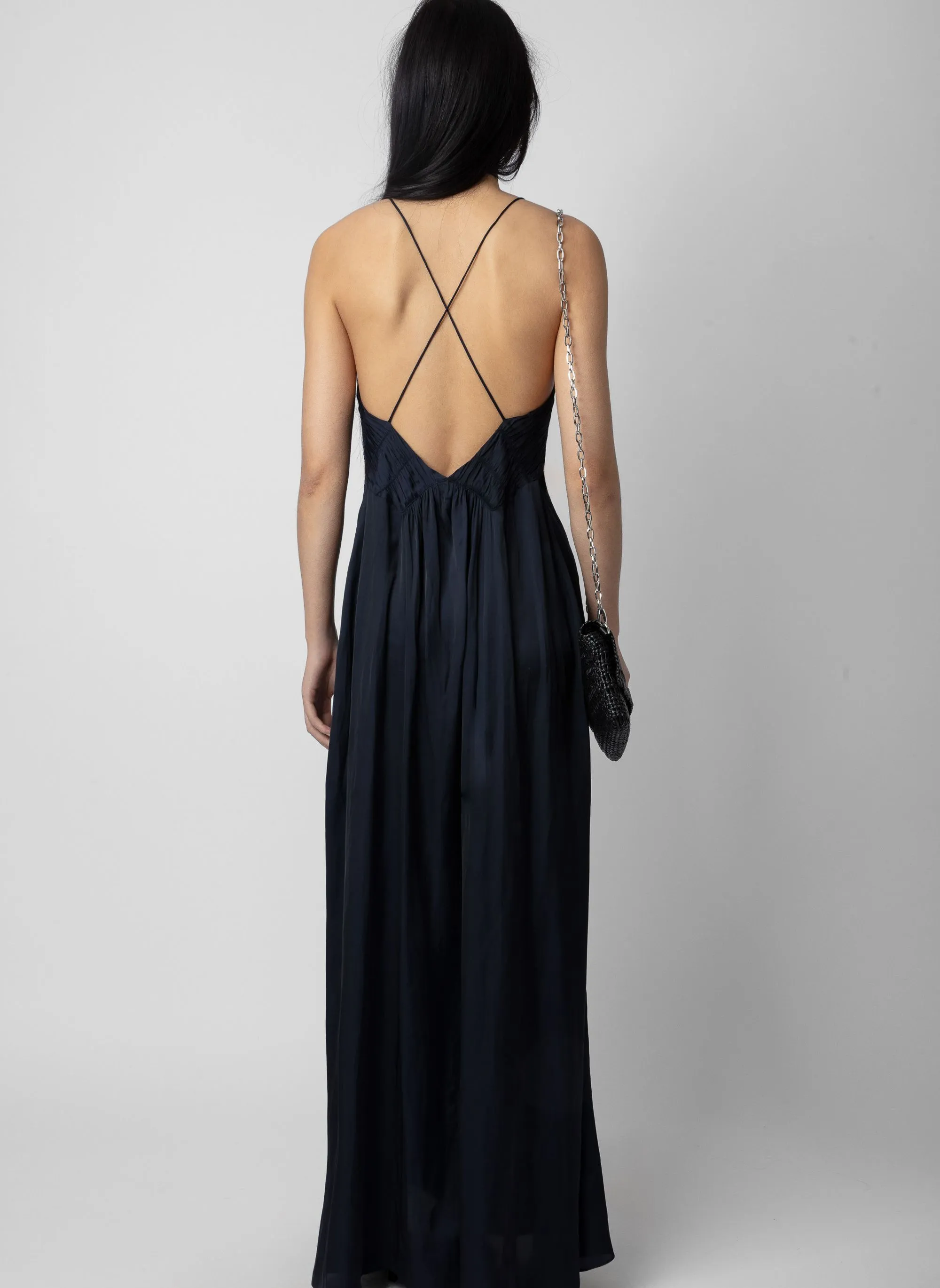 ZADIG&VOLTAIRE RAYONNE  VESTIDO LARGO DE TIRANTES CON CUELLO DE PICO EN AZUL